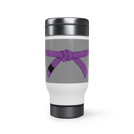 Stainless Steel Travel Mug with Handle, 14oz Purple Belt